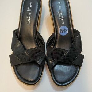 Marzia  Vellutini Black Women's Wedge Sandals Shoes Size 6.5 SB-Y